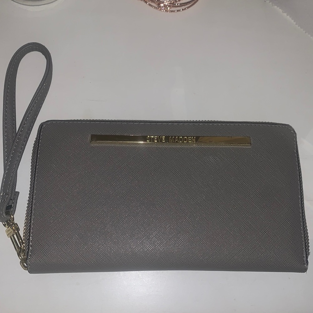 Grey Steve Madden Clutch/Wristlet Faux Leather